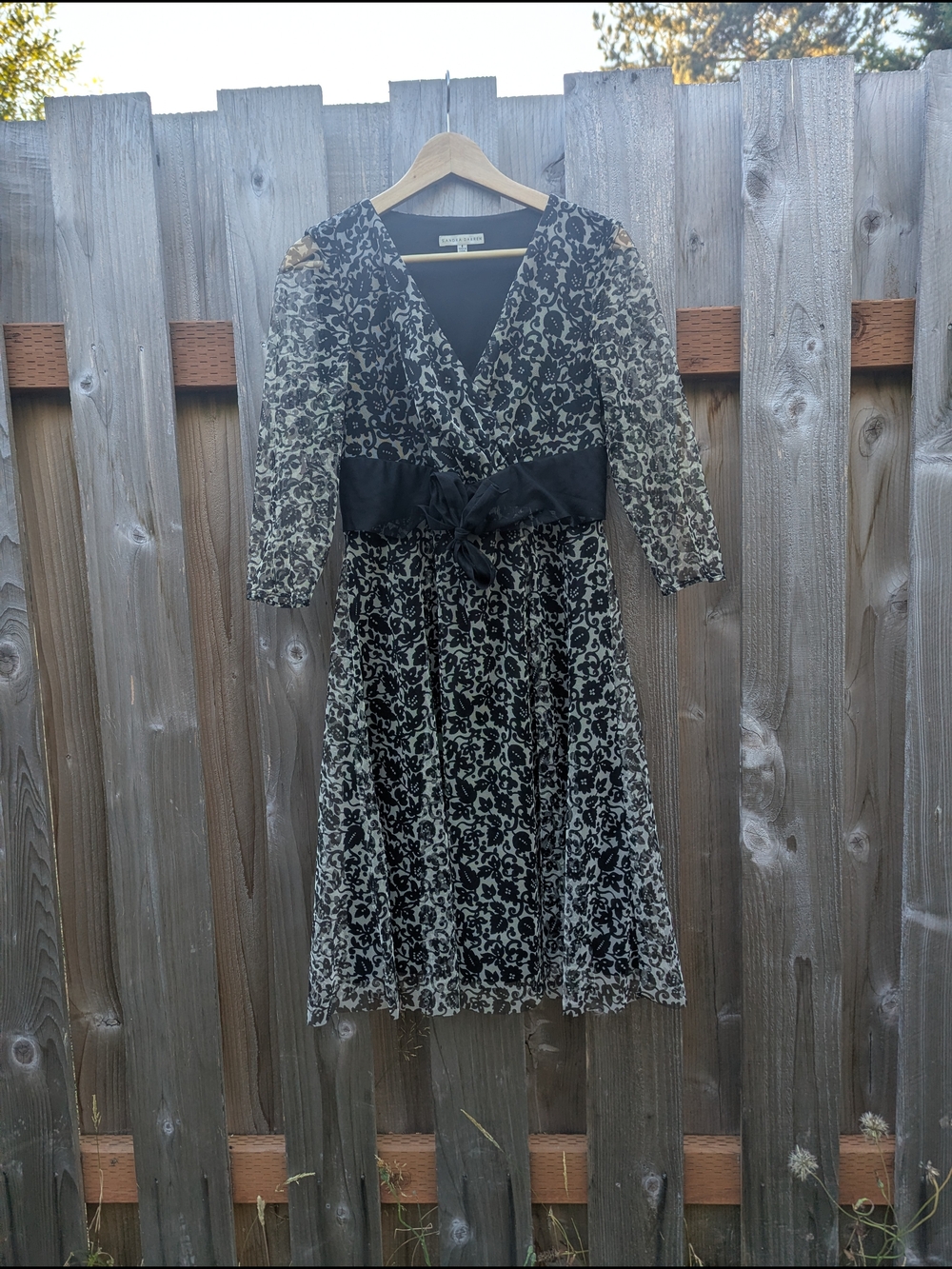 Sandra Darren  Floral Midi Dress with Sheer Overlay